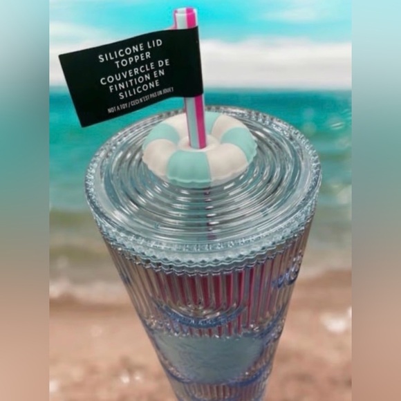 Starbucks 2025 Summer Beach Pool Floaty Straw Topper Pink Blue 24 oz Cold Cup - Picture 2 of 6